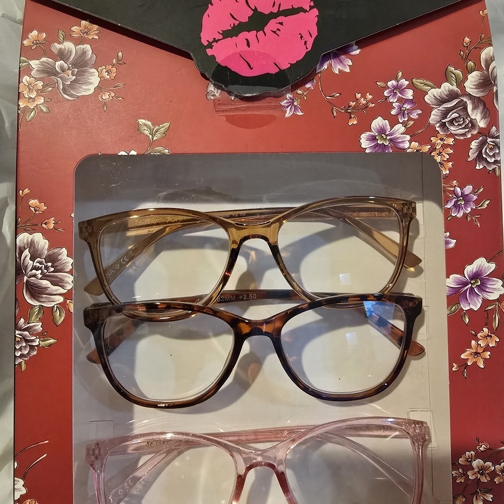 Betsey Johnson Pink and Brown Floral Reading Glasses - Picture 2 of 2